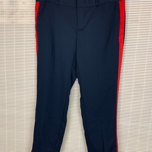 J. Crew navy with red tuxedo stripe cropped pants military size 6 petite - Picture 2 of 10